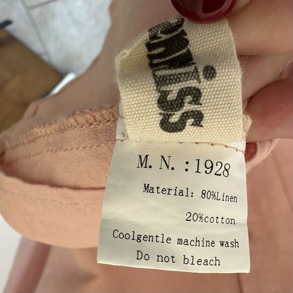 Mordenmiss Top Women’s Lg Long Sleeve Button Up Peach Linen Cotton - Picture 6 of 7